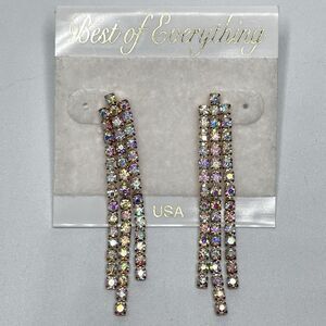 Gold Tone AB Glass Rhinestone Dangle Chandelier Earrings Studs Elegant Evening